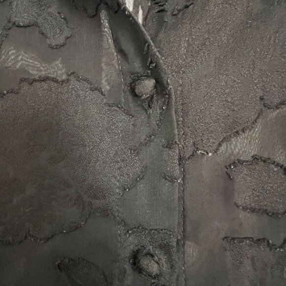 Black Sheer Button Down Floral Blouse Dress Shirt Large - Picture 6 of 10